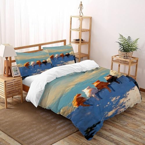 DICVXOR Katzen Himmel Bettwäsche-Sets 3 Teilig Für Jungen Und Mädchen 3D-Digitaldruck Animal Theme Domestic Animals Microfaser Mit Reißverschluss Und Kissenbezug Double（200x200cm） von DICVXOR