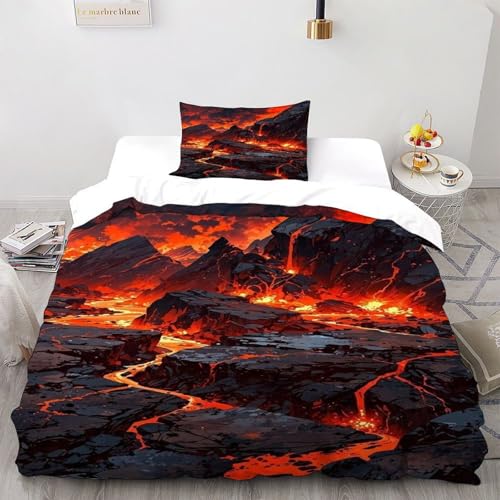 DICVXOR Lava Felsen Bettbezug Landscape Illustration Kinderbettwäsche Reißverschluss Mit Kissenbezug Betten Set Für Jungen Und Mädchen,Kinder Single（135x200cm） von DICVXOR