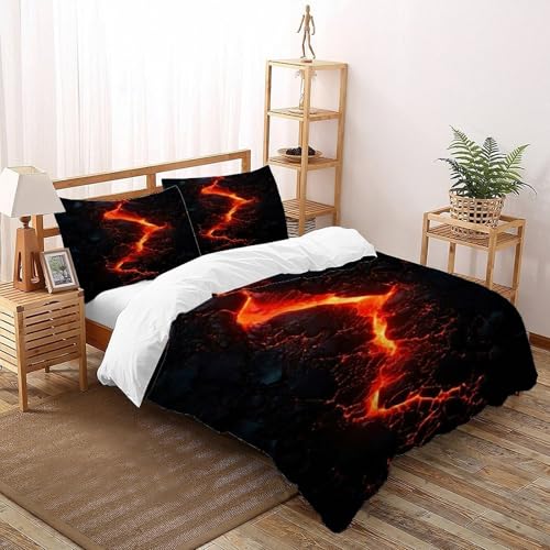 DICVXOR Lava Felsen Bettwäsche-Sets 3 Teilig Für Jungen Und Mädchen 3D Druck Landscape Illustration Weiche Mikrofaser Und Kissenbezug Mit Reißverschluss Double（200x200cm） von DICVXOR