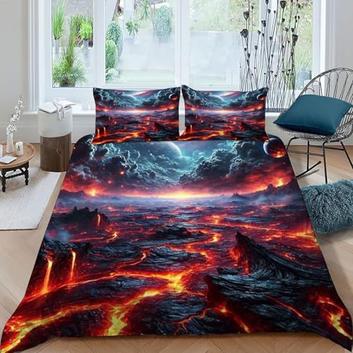 DICVXOR Lava Kosmos Bettwäsche Set 3-teilig Mit Kissenbezügen Reißverschluss Landscape Illustration Betten Set Für Jungen Und Mädchen,Kinder King（220x240cm） von DICVXOR