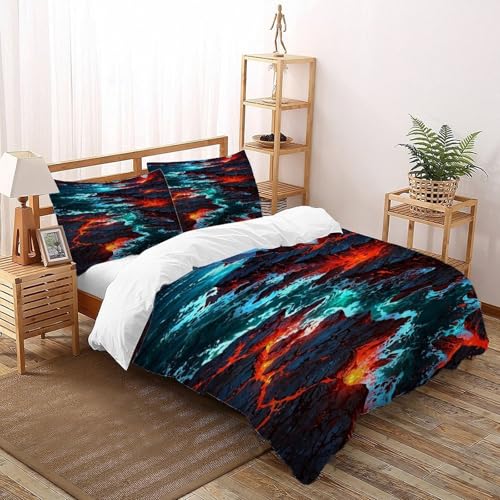 DICVXOR Lava Meer Bettbezug Kinderbettwäsche-Set Reißverschluss Mit Kissenbezug Landscape Illustration Betten Set Für Jugendliche Kinder Schlafzimmer Double（200x200cm） von DICVXOR