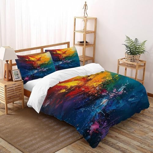 DICVXOR Lebendige Farben Bold Bettwäsche Super King（260x220cm） 100% Mikrofaser 3 Teilig Landscape Illustration Bettbezug Mit Mal 2 Kissenbezüge Bettdeckenbezüge Set Mit Reißverschluss von DICVXOR