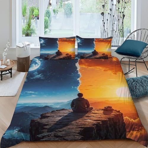 DICVXOR Mann Tag und Nacht Bettwäsche Set 3-teilig Space Theme Mit Kissenbezug Betten Set Für Jungen Und Mädchen,Kinder King（220x240cm） von DICVXOR