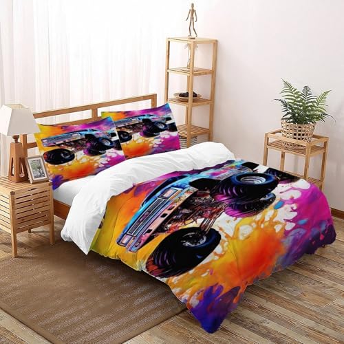 DICVXOR Monstertruck Farbe Bettbezug Kinderbettwäsche-Set Reißverschluss Mit Kissenbezug Sports Theme Betten Set Für Jugendliche Kinder Schlafzimmer Double（200x200cm） von DICVXOR