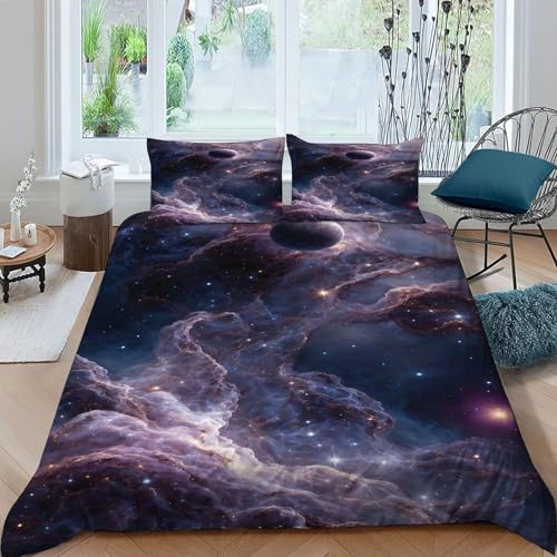 DICVXOR Nebel Planet Bettwäsche-Sets 3-teilig Kissenbezügen Space Theme Betten Setfür Jungen Und Mädchen,Kinder King（220x240cm） von DICVXOR