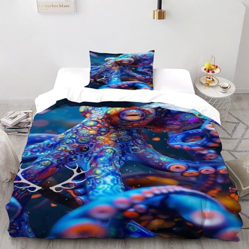 DICVXOR Oktopus Bunt Bettbezug Set 2-teilig Kinderbettwäsche-Set Animal Theme Wildlife Marine Animal Mit Kissenbezügen Für Jugendliche Kinder Schlafzimmer Single（135x200cm） von DICVXOR