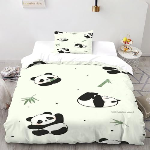 DICVXOR Panda Bambus Bettbezug Animal Theme Kinderbettwäsche Reißverschluss Mit Kissenbezug Betten Set Für Jungen Und Mädchen,Kinder Single（135x200cm） von DICVXOR