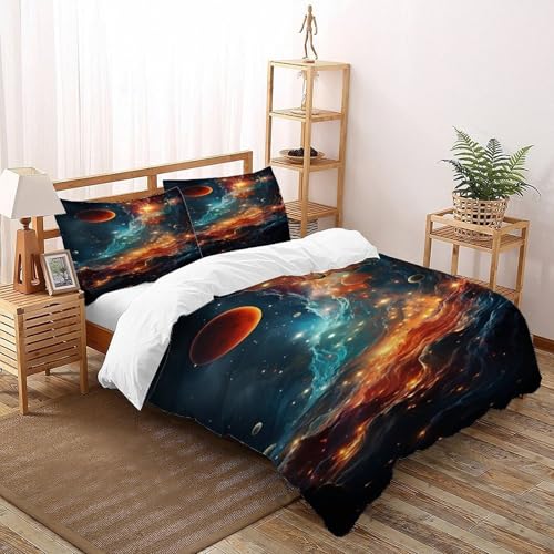 DICVXOR Planeten Nebel Bettwäsche Space Theme Kinderbettwäsche Reißverschluss Mit Kissenbezügen Betten Set Für Jungen Und Mädchen,Kinder Super King（260x220cm） von DICVXOR