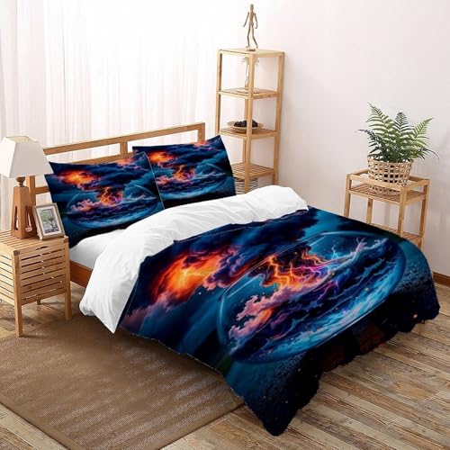DICVXOR Rauchvase Bettwäsche Super King（260x220cm） 100% Mikrofaser 3 Teilig Landscape Illustration Bettbezug Mit Mal 2 Kissenbezüge Bettdeckenbezüge Set Mit Reißverschluss von DICVXOR