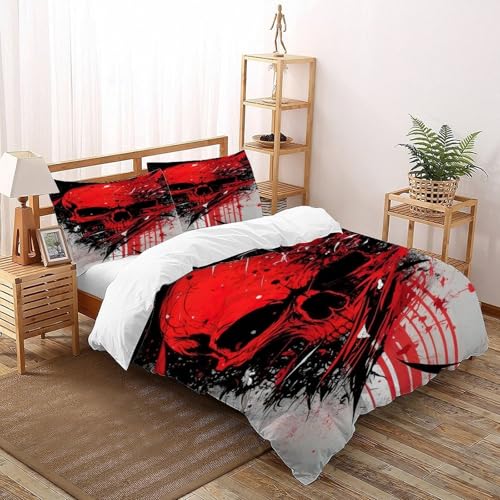 DICVXOR Roter Schädel Spritzer Bettwäsche-Set,3 Teilig,fürKinder,Jungen,Mädchen,Erwachsene, Gothic Theme Daunendecke,Double（200x200cm） von DICVXOR