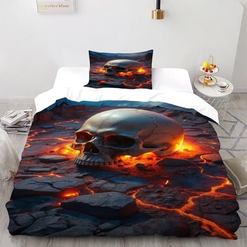 DICVXOR Schädel Lava Bettwäsche Set 2 Teilig Für Jungen Und Mädchen 3D-Digitaldruck Gothic Theme Microfaser Mit Reißverschluss Und Kissenbezug Single（135x200cm） von DICVXOR