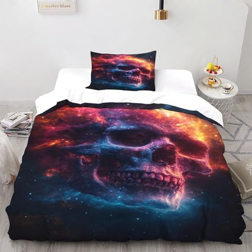 DICVXOR Schädel Nebel Bettbezug Kinderbettwäsche Reißverschluss Mit Kissenbezug Betten Set Gothic Theme Für Jugendliche Kinder Schlafzimmer Single（135x200cm） von DICVXOR