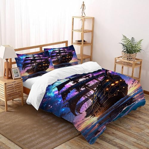 DICVXOR Schiff Galaxie Bettwäsche-Sets 3 Teilig Für Jungen Und Mädchen 3D-Digitaldruck Ship Weiche Mikrofaser Mit Reißverschluss Und Kissenbezug Double（200x200cm） von DICVXOR