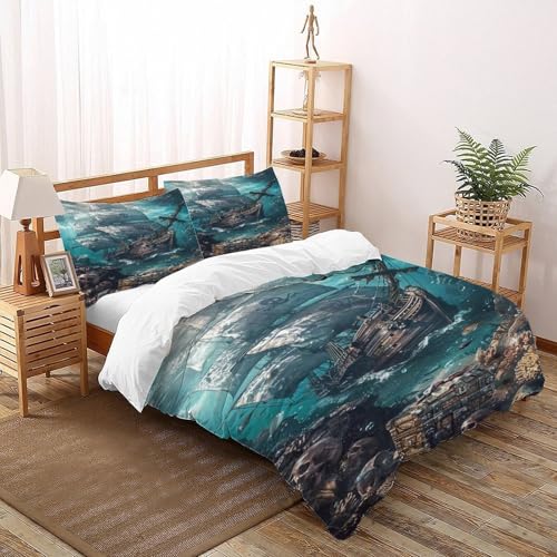 DICVXOR Schiffswrack Schatz Bettwäsche-Sets Ship Bettbezüge Mit Kissenbezug Für Jugendliche Kinder Schlafzimmer Super King（260x220cm） von DICVXOR