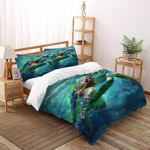 DICVXOR Schildkröte Wasser Bettwäsche-Sets 3 Teilig Für Jungen Und Mädchen 3D-Digitaldruck Wildlife Marine Animal Animal Theme Microfaser Mit Reißverschluss Und Kissenbezug Super King（260x220cm） von DICVXOR