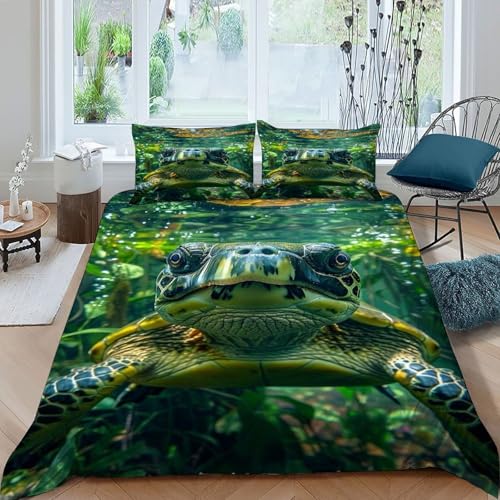 DICVXOR Schildkröte Wasser Bettwäsche-Sets 3 Teilig Für Jungen Und Mädchen 3D Druck Animal Theme Wildlife Marine Animal Microfaser Mit Reißverschluss Und Kissenbezug King（220x240cm） von DICVXOR