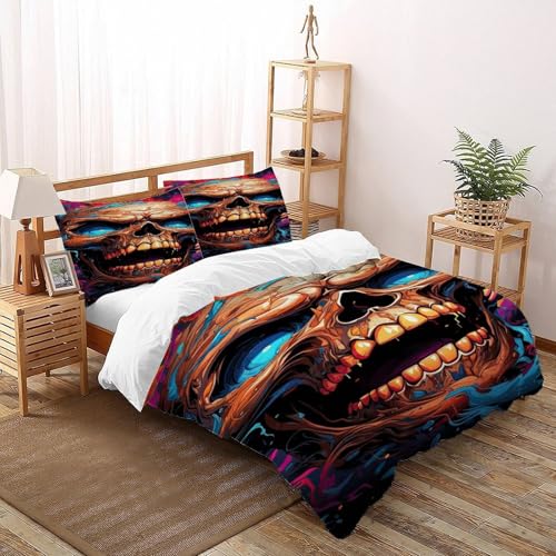 DICVXOR Skull Farben Bettwäsche-Sets Gothic Theme Kinderbettwäsche-Set Reißverschluss Mit Kissenbezügen Für Jungen Und Mädchen,Kinder Super King（260x220cm） von DICVXOR