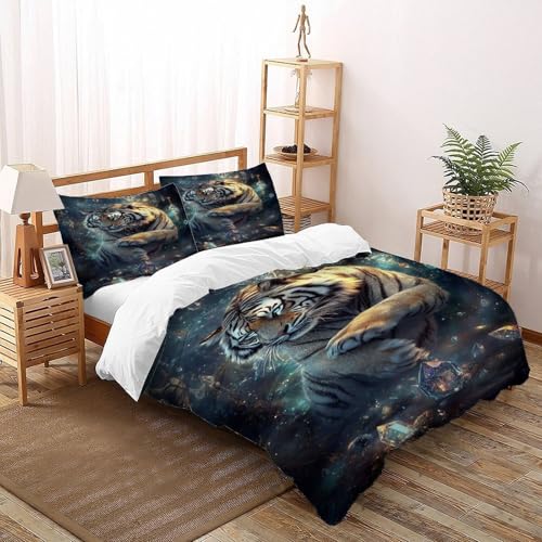 DICVXOR Tiger Kristall Bettwäsche-Sets Wildlife Animal Theme Kinderbettwäsche-Set Reißverschluss Mit Kissenbezügen Für Jungen Und Mädchen,Kinder Super King（260x220cm） von DICVXOR