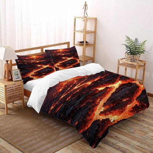 DICVXOR Vulkan Lava Bettbezug 3-teilig Kinderbettwäsche-Set Mit Kissenbezug Landscape Illustration Betten Set Für Jugendliche Kinder Schlafzimmer Super King（260x220cm） von DICVXOR