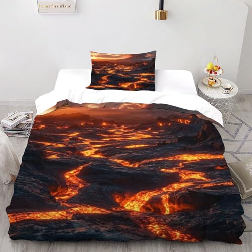 DICVXOR Vulkan Lava Bettbezug Kinderbettwäsche Reißverschluss Mit Kissenbezug Betten Set Landscape Illustration Für Jugendliche Kinder Schlafzimmer Single（135x200cm） von DICVXOR