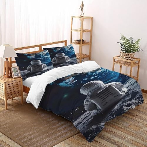 3D Astronaut blickt auf die Erde Bettwäsche-Sets Jugendliche Kind Band Bettwäsche 3er Set Microfaser Kissenbezüge Mit ReißVerschluss Soft Double（200x200cm） von DICVXST