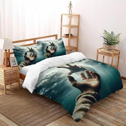 3D Die Hand Jesu Reaching Out Bettbezug Set Jugendliche Kind Band Bettwäsche 3er Set Mikrofaser Kissenbezüge Mit ReißVerschluss Soft King（220x240cm） von DICVXST