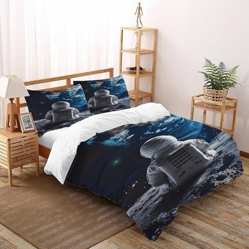 3D Gedruckt Astronaut blickt auf die Erde Bettwäsche Set Jugendliche Kind Band Bettwäsche 3er Set Weiche Kissenbezüge Mit Reißverschluss King（220x240cm） von DICVXST