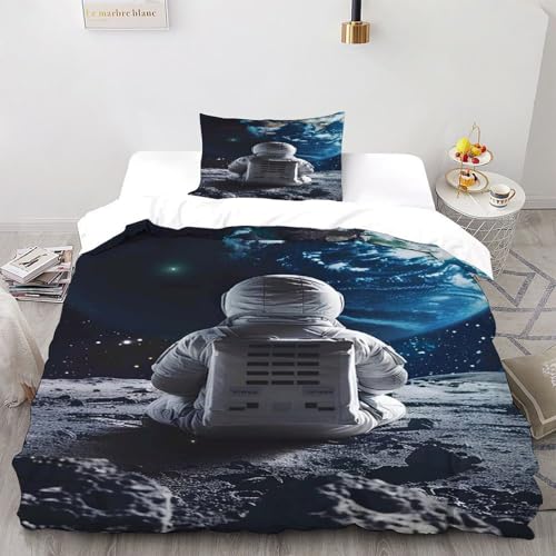 3D Gedruckt Astronaut blickt auf die Erde Bettwäsche Set Junge Mädchen Band Bettwäsche 2er Set Mikrofaser Kissenbezüge Mit Reißverschluss Single（135x200cm） von DICVXST
