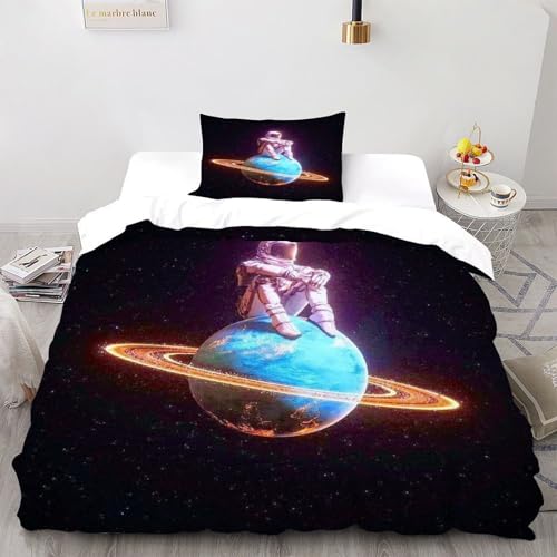 DICVXST 3D Astronaut auf dem Planeten Bettwäsche-Sets Jugendliche Kind Band Bettwäsche 2er Set Mikrofaser Kissenbezüge Mit Reißverschluss Single（135x200cm） von DICVXST