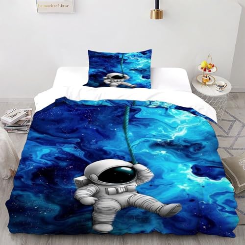DICVXST 3D Astronaut auf einem Seil im Weltraum Bettwäsche-Sets Jugendliche Kind Band Bettwäsche 2er Set Weiche Kissenbezüge Mit ReißVerschluss Soft Single（135x200cm） von DICVXST