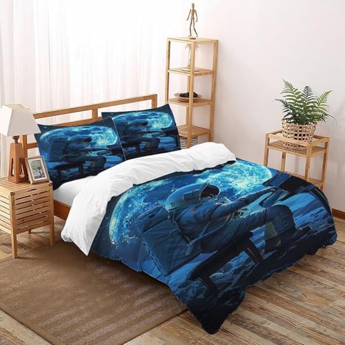 DICVXST 3D Astronaut spielt Klavier auf dem Mond Bettwäsche-Sets Jugendliche Kind Band Bettwäsche 3er Set Microfaser Kissenbezüge Mit ReißVerschluss Soft Double（200x200cm） von DICVXST