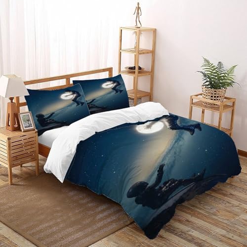 DICVXST 3D Astronauten teilen den Mond Bettbezug Set Junge Mädchen Band Bettwäsche 3er Set Microfaser Kissenbezüge Mit ReißVerschluss Soft King（220x240cm） von DICVXST