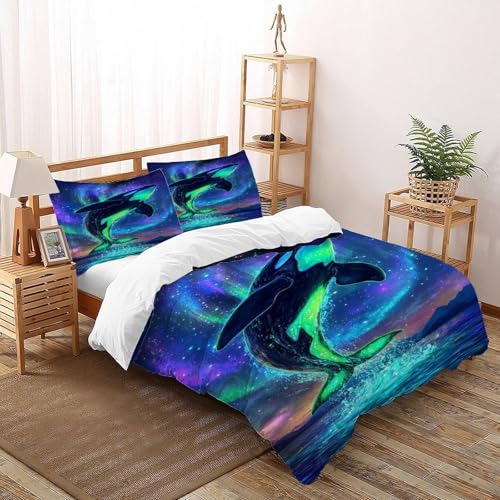 DICVXST 3D Aurora Orca Bettbezug Set Jugendliche Kind Band Bettwäsche 3er Set Mikrofaser Kissenbezüge Mit ReißVerschluss Soft Double（200x200cm） von DICVXST