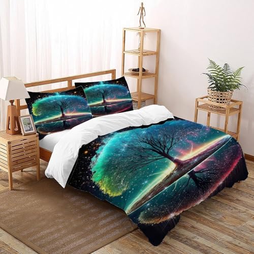 DICVXST 3D Baum des Lebens Glow Bettwäsche Set Jugendliche Kind Band Bettwäsche 3er Set Weiche Kissenbezüge Mit ReißVerschluss Soft Double（200x200cm） von DICVXST