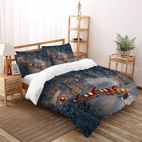 DICVXST 3D Christmas Wald Zug Bettwäsche Set Kinder 3 Teilig Microfaser Kissenbezüge Mit Reißverschluss Super King（260x220cm） von DICVXST