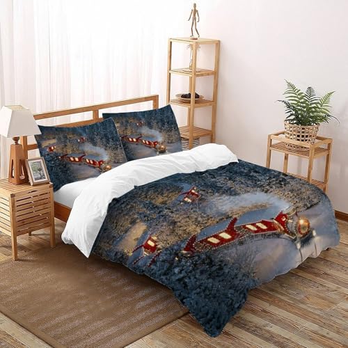 DICVXST 3D Christmas Wald Zug Bettwäsche-Sets Jugendliche Kind Band Bettwäsche 3er Set Weiche Kissenbezüge Mit ReißVerschluss Soft Double（200x200cm） von DICVXST