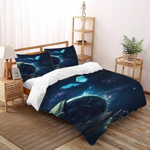 DICVXST 3D Der Schmetterlingstraum des Astronauten Bettwäsche Set Jugendliche Kind Band Bettwäsche 3er Set Mikrofaser Kissenbezüge Mit ReißVerschluss Soft Double（200x200cm） von DICVXST