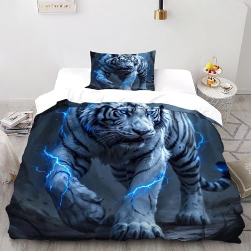 DICVXST 3D Elektrischer Tiger Bettwäsche Set Jugendliche Kind Band Bettwäsche 2er Set Weiche Kissenbezüge Mit ReißVerschluss Soft Single（135x200cm） von DICVXST