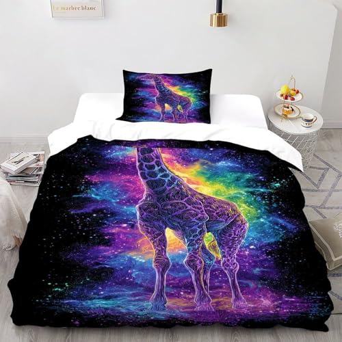DICVXST 3D Galaxie Giraffe Bettwäsche Set Jugendliche Kind Band Bettwäsche 2er Set Microfaser Kissenbezüge Mit ReißVerschluss Soft Single（135x200cm） von DICVXST