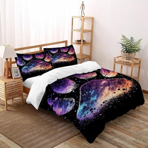 DICVXST 3D Galaxy Paw Drucken Bettbezug Set Junge Mädchen Band Bettwäsche 3er Set Microfaser Kissenbezüge Mit ReißVerschluss Soft King（220x240cm） von DICVXST