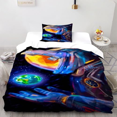 DICVXST 3D Gedruckt Astronaut hält Erde Bettwäsche Set Jugendliche Kind Band Bettwäsche 2er Set Microfaser Kissenbezüge Mit ReißVerschluss Soft Single（135x200cm） von DICVXST