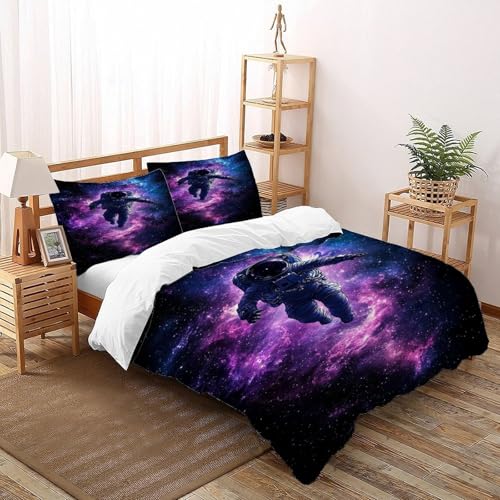 DICVXST 3D Gedruckt Astronaut im Nebel Bettwäsche Set Jugendliche Kind Band Bettwäsche 3er Set Mikrofaser Kissenbezüge Mit ReißVerschluss Soft King（220x240cm） von DICVXST