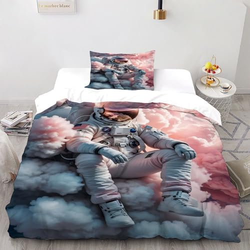 DICVXST 3D Gedruckt Astronaut in rosa Wolken Bettwäsche Set Jugendliche Kind Band Bettwäsche 2er Set Mikrofaser Kissenbezüge Mit Reißverschluss Single（135x200cm） von DICVXST
