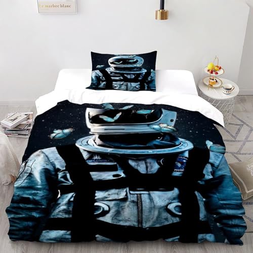 DICVXST 3D Gedruckt Astronaut mit Schmetterlingen Bettwäsche Set Junge Mädchen Band Bettwäsche 2er Set Microfaser Kissenbezüge Mit ReißVerschluss Soft Single（135x200cm） von DICVXST