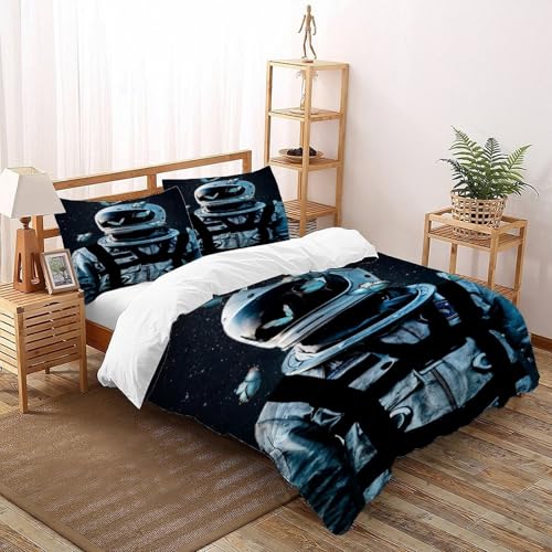 DICVXST 3D Gedruckt Astronaut mit Schmetterlingen Bettwäsche Set Junge Mädchen Band Bettwäsche 3er Set Modern Kissenbezüge Mit Reißverschluss Super King（260x220cm） von DICVXST