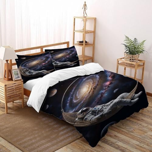 DICVXST 3D Gedruckt Astronauten Hängematte Galaxie Bettwäsche Set Junge Mädchen Band Bettwäsche 3er Set Mikrofaser Kissenbezüge Mit Reißverschluss Double（200x200cm） von DICVXST