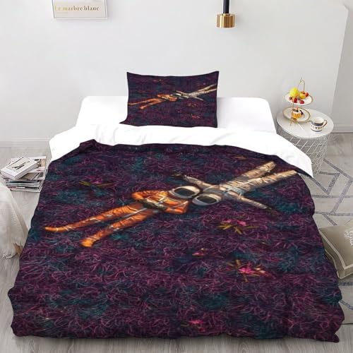 DICVXST 3D Gedruckt Astronauten auf Alien Field Bettwäsche Set Jugendliche Kind Band Bettwäsche 2er Set Weiche Kissenbezüge Mit Reißverschluss Single（135x200cm） von DICVXST