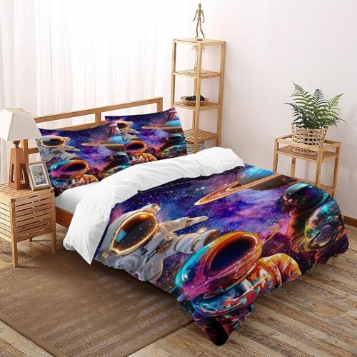 DICVXST 3D Gedruckt Astronautengruppe Bettwäsche Set Jugendliche Kind Band Bettwäsche 3er Set Mikrofaser Kissenbezüge Mit Reißverschluss Double（200x200cm） von DICVXST
