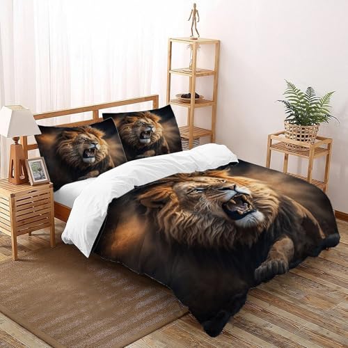 DICVXST 3D Gedruckt Brüllende Löwe Ladung Bettwäsche Set Junge Mädchen Band Bettwäsche 3er Set Modern Kissenbezüge Mit ReißVerschluss Soft Super King（260x220cm） von DICVXST
