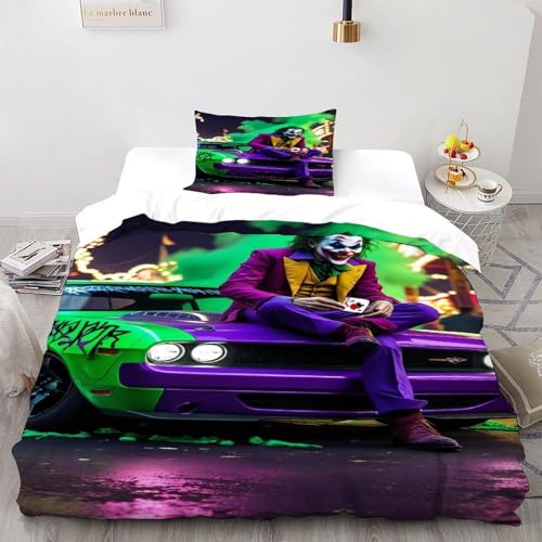 DICVXST 3D Gedruckt Der Joker's Ride Bettwäsche Set Jugendliche Kind Band Bettwäsche 2er Set Mikrofaser Kissenbezüge Mit Reißverschluss Single（135x200cm） von DICVXST